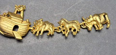 Vintage OAJC Noah’s Ark Bracelet & Brooch Set Gold Tone Animals Original America