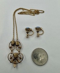 Vintage MCM Van Dell Gold Filled Blue Rectangle Crystal Necklace & Earrings Set