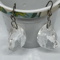 Vintage Glass Prism Earrings Dangle Drop Artisan Brass Hooks Reflects Light 2”