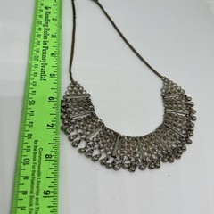 Vintage Ethnic Tribal Silver Tone Filigree Bib Collar Necklace Boho Dangle Bell