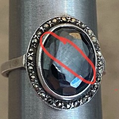 VTG Sterling Silver 935 +W+ Oval Faceted Hematite & Marcasite Ring Sz 6.25