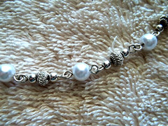 Signed REVLON Necklace, Silver Tone Metal, Faux Pearls, Textured Beads