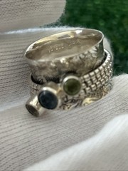 Vtg.signYS Sterling Silver Blue Topaz Peridot Citrine Spinner Band Ring Sz 8