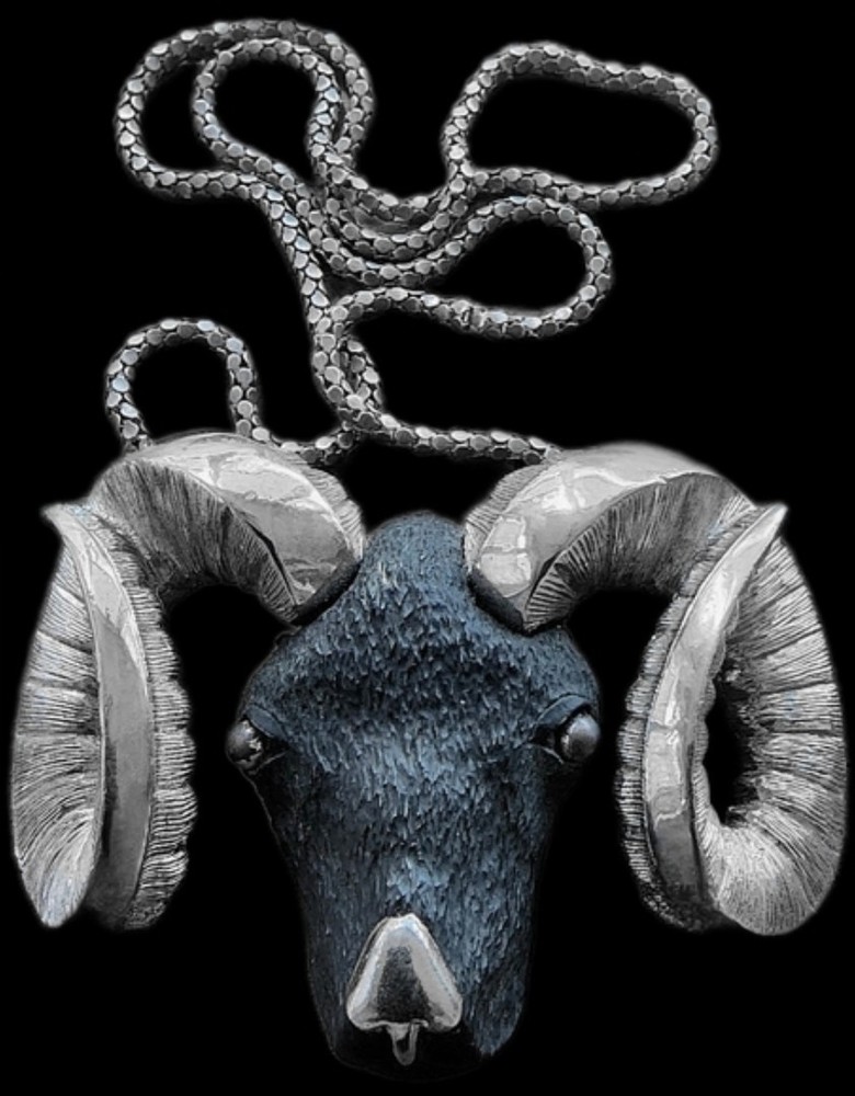 HUGE Vintage LUCA RAZZA Black Rams Head ARIES Pendant