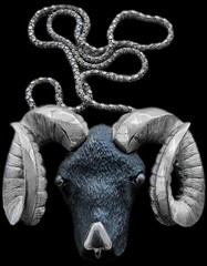 HUGE Vintage LUCA RAZZA Black Rams Head ARIES Pendant