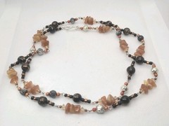 Vintage AGATE Glass Bead Long Necklace 36in.