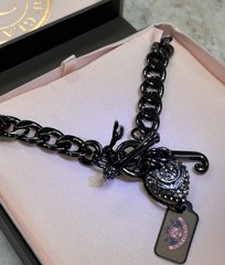 JUICY COUTURE Black Tone Chain Pave Heart & J Pendant Necklace NIB VINTAGE Y2K