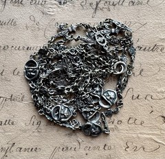Impressive Antique Peruzzi 800 Silver 60” Muff Chain Grotesques & Fleur de Lis