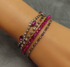 Lot of 4 Rhinestone Bracelets Tennis Vintage Red Pink Clear Crystal Set 938c