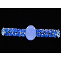 Vintage Cabochon Crystal Pin Brooch Prong Rhinestone Blue Bar Chunky 1980s BinV