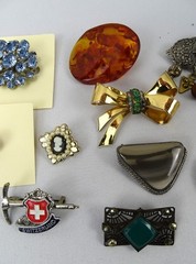 Lot of 10 Vintage Brooches plus 2 Button Covers, Various Styles and Colors