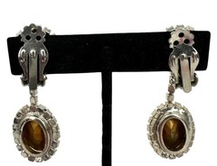 Vintage Rhinestone Drop Earrings Faceted Smoky Gray Crystal Silver Tone Glam