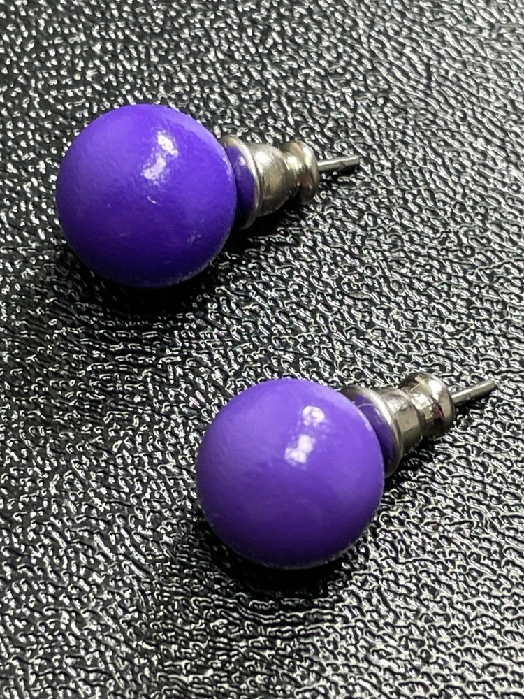 Vintage 10mm Purple Enameled Metal Ball Stud Earrings