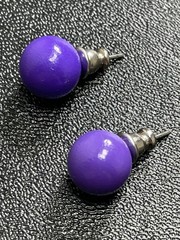 Vintage 10mm Purple Enameled Metal Ball Stud Earrings