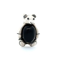Sterling Silver Onyx Teddy Bear Pin (7/8 x 1 1/8 Inch)