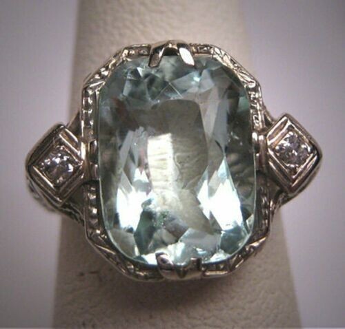 Vintage Art Deco Style 6.00Carat Aquamarine Lab Created Diamond 925 Silver Ring
