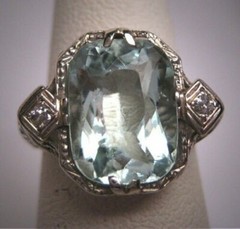 Vintage Art Deco Style 6.00Carat Aquamarine Lab Created Diamond 925 Silver Ring