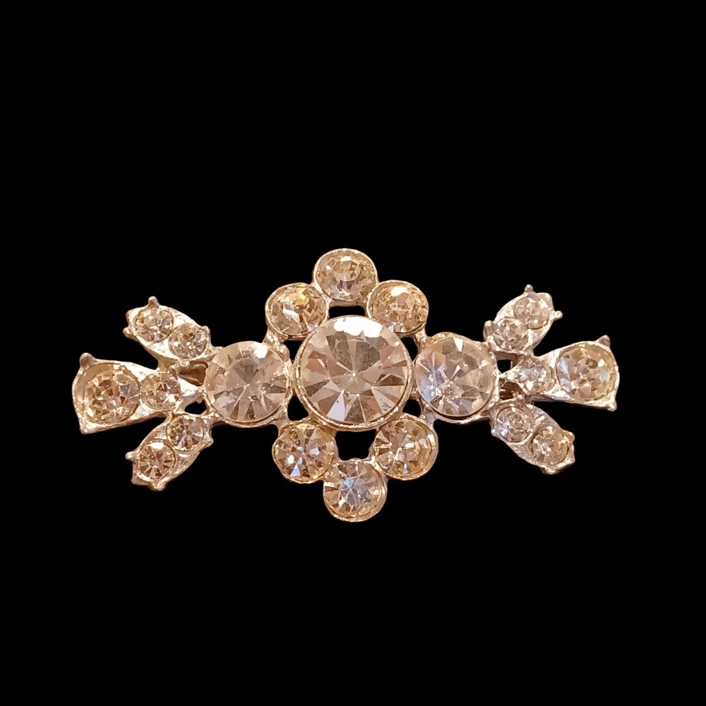 Vintage Silver Pot Metal Paste Rhinestone Brooch 2.25 X 1in