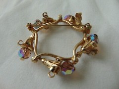 vintage antique cognac ab crystals flower bells clear crystals brooch