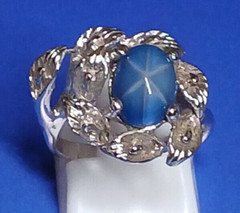 Lab Created Star Sapphire 18kt Gold Plate Vintage Cluster Cocktail Ring – Size 6