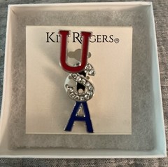 Vintage 1990’s- 2000’s USA Red White Blue Patriotic Rhinestone Pin Brooch NIB