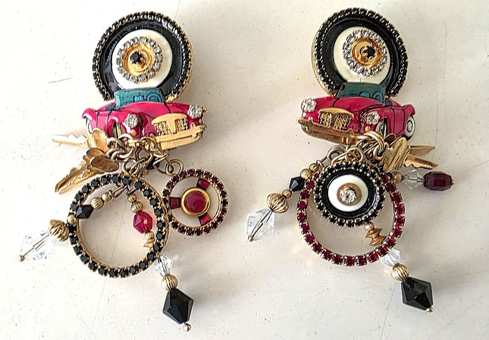 Lunch At The Ritz COUPE LOOPS Clip-on Earrings ~ Sports Cars