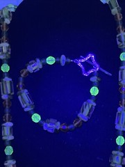 Gorgeous Vintage Necklace And Bracelet Green Glass Beads Sterling Clasps Glows