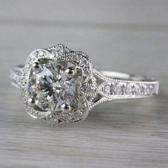Lab Created Diamond Art Deco Round Cut 14K White Gold Finish Halo Wedding Ring