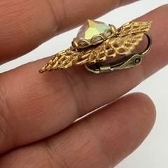 Vintage AB Rhinestone Brooch Pendant Clip On Earring Set Gold Tone Filigree Read