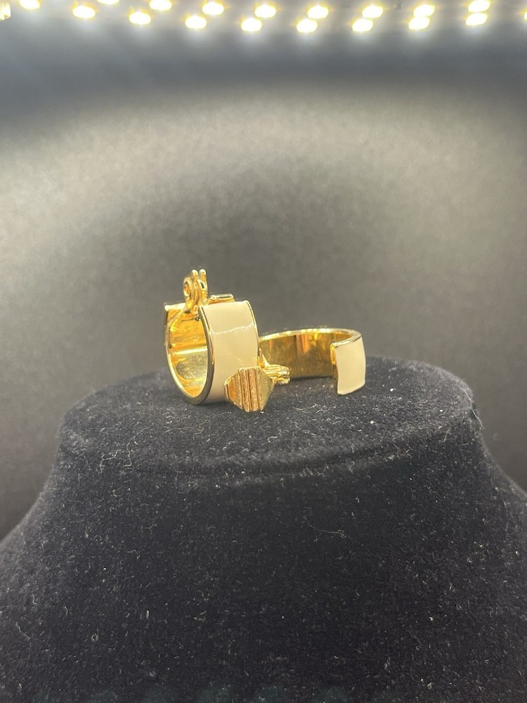 Vintage Monet Signed Hinged Clip-On Enamel Gold Tone Hoop Earrings