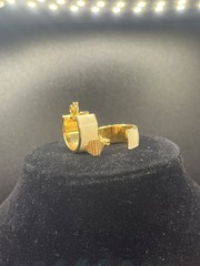 Vintage Monet Signed Hinged Clip-On Enamel Gold Tone Hoop Earrings