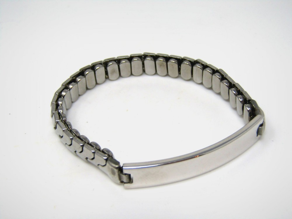 Vintage Womens ID Bracelet Expandable Stretch Band Silver Tone Engravable USA