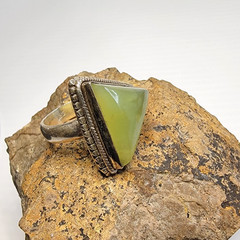 Vintage Prehnite Trillion Triangle Ring 925 Sterling Silver Sz 10 Heavy 11g