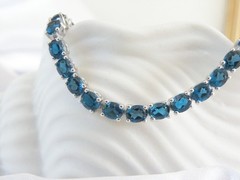 Vintage Sterling Silver 925 Natural Heated London Blue Topaz Tennis Bracelet