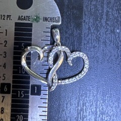 VTG 925 Sterling Silver Double Heart Diamond Pendant 2.46g (AT125-24) {N}