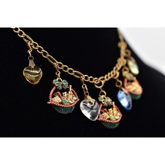 Anna Koplik Vintage Charm Necklace Collar Picnic Basket Wine Heart Signed BinBL
