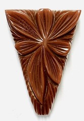 Vintage Pair Of Art Deco Carved Flower Brown Bakelite Dress Clip Tested Estate