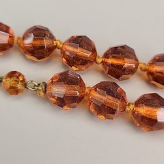 Vintage Glass Beaded Necklace Brown Faceted 9mm Western Germany 17″