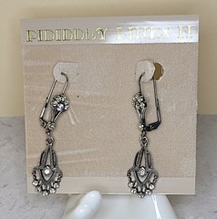 Piddidly Links II antique silver-tone chandelier earrings with rhinestones.