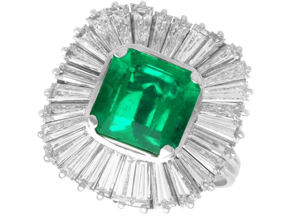 Vintage Emerald and Diamond Platinum Ballerina Ring