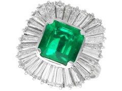 Vintage Emerald and Diamond Platinum Ballerina Ring