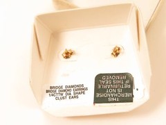 BRIGHT BEAUTIFUL 1/4CT TW BRIDGE DIAMONDS 14K SOLID YELLOW GOLD CLUSTER EARRINGS