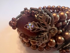 Vintage Brown Pearl & Rhinestone Memory Wire Wrap Bracelet – PETITE WRIST