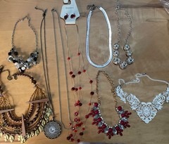 9 Costume Necklaces Glass Stone Pearl Silver Gold Tone Bling Statement Beads