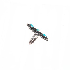 sz5.75 Vintage Zuni sterling silver 3 stone flush inlay turquoise ring