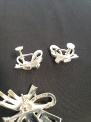 Vintage 1950 Art Decho Rhinestone Tied Ribbon Brooch & Earings Stamped Anthony