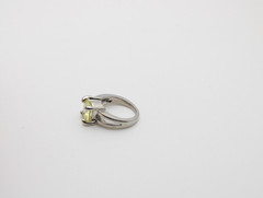 Silver Tone Metal Solid Cushion Yellow Glass Round 10mm Stone Band Ring Sz 5.25