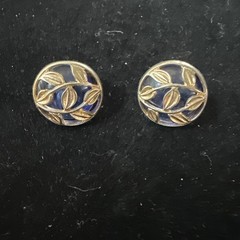 Vintage Retro BLUE & Gold Button Clip on Earrings from Avon Costume Jewelry