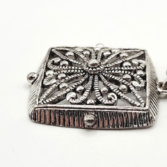 Napier Two Chain with Square Floral Filigree Ornate Silver Tone Pendant Necklace