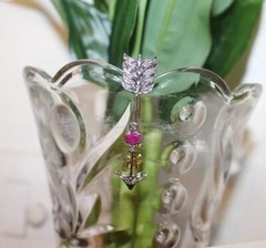 0.68ct Rose Cut Diamond Ruby Antique Victorian Look 925 Silver Wedding Brooch
